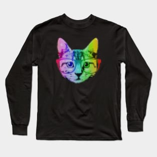 Rainbow Pop Art Cat with Glasses Long Sleeve T-Shirt